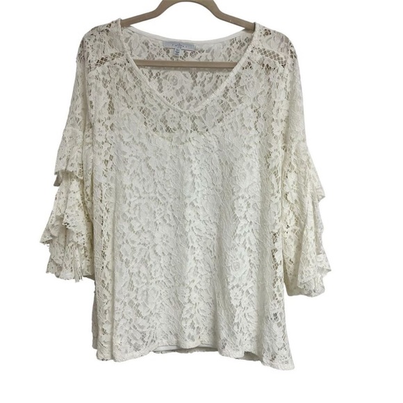 Fever Women's XL Multicolor Lace Blouse with Detachable Shell - Picture 2 of 9